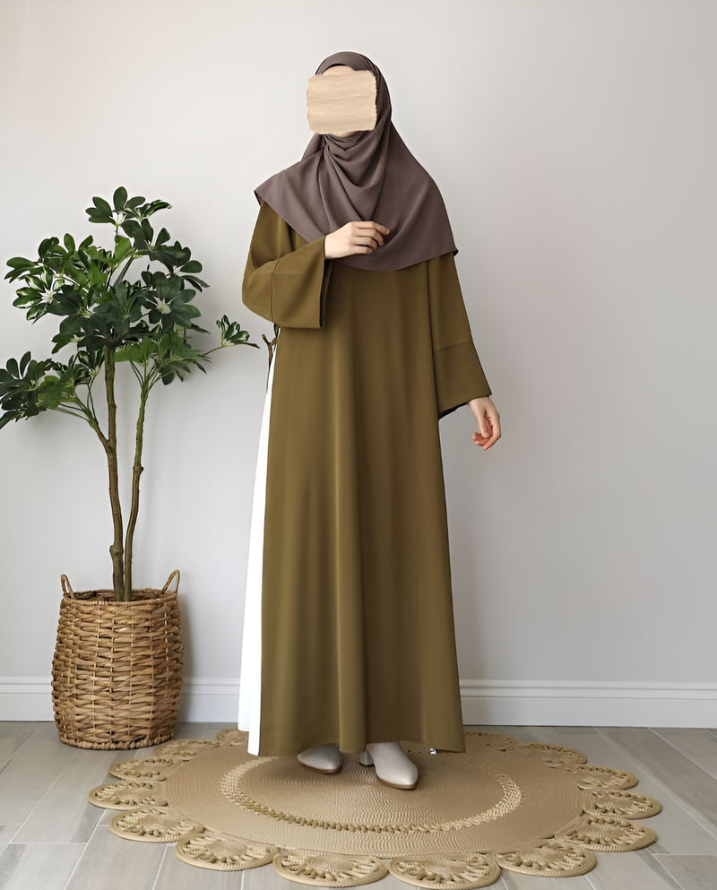 Elegant Olive & White Georgette Abaya with Matching Stoller