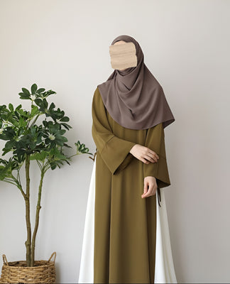 Elegant Olive & White Georgette Abaya with Matching Stoller