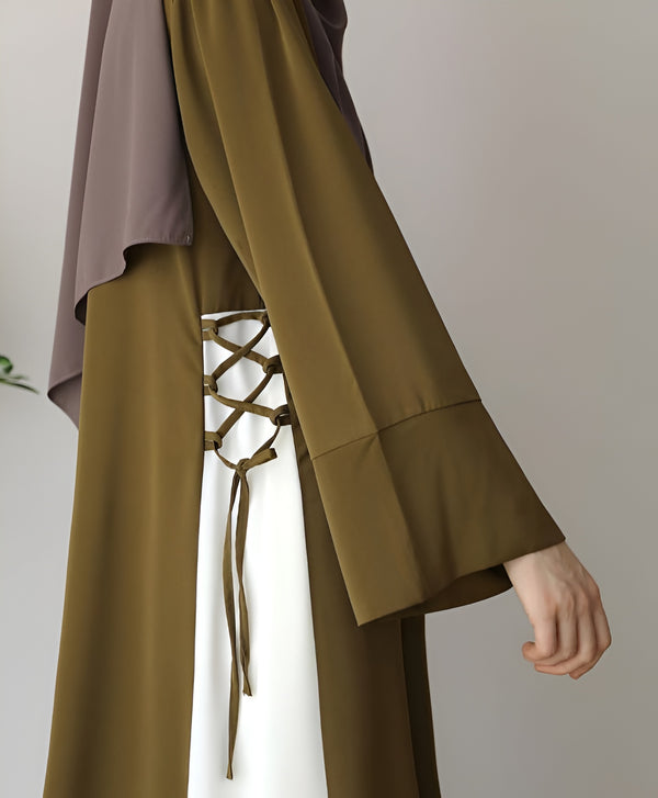 Elegant Olive & White Georgette Abaya with Matching Stoller
