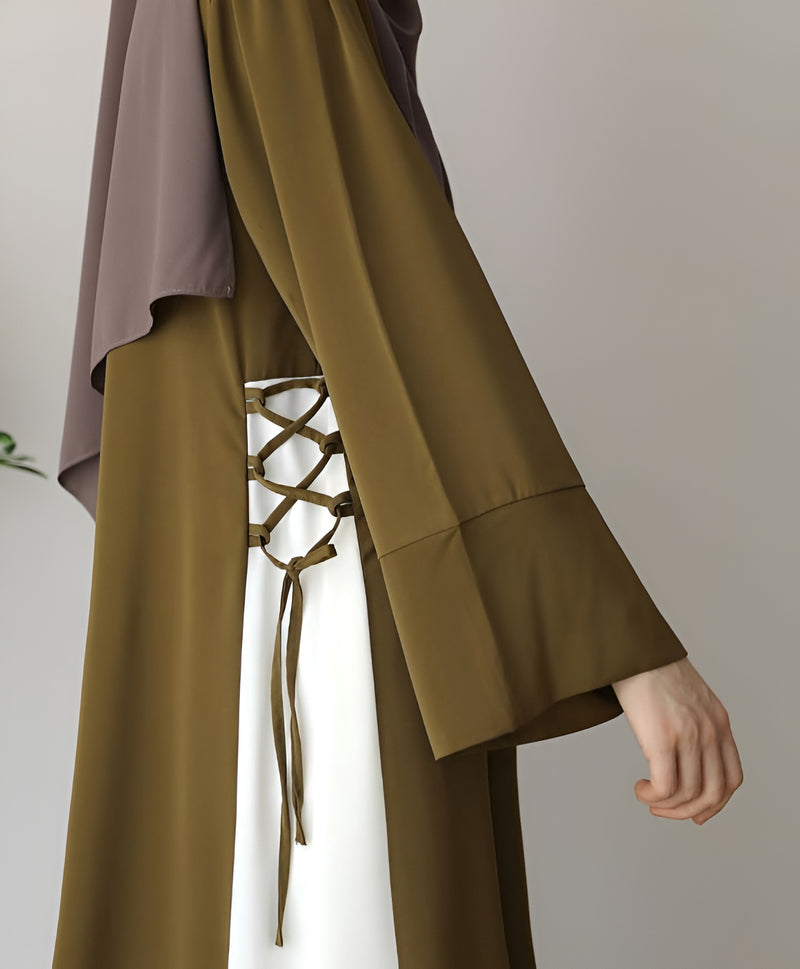 Elegant Olive & White Georgette Abaya with Matching Stoller