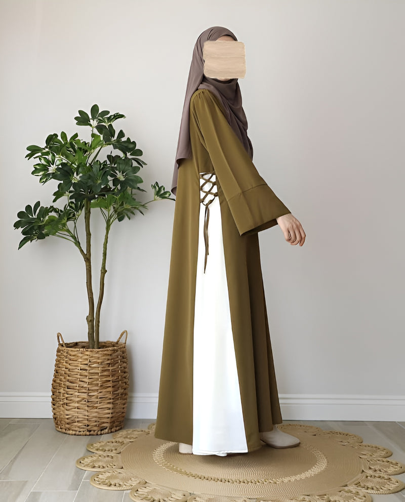 Elegant Olive & White Georgette Abaya with Matching Stoller