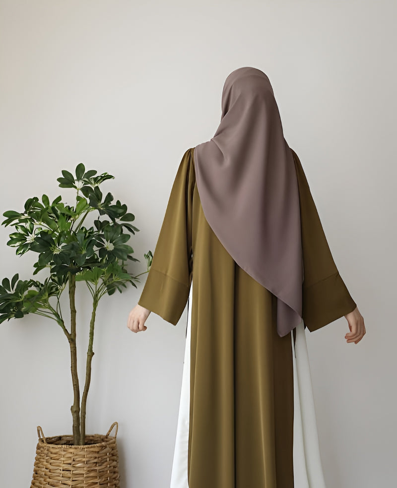 Elegant Olive & White Georgette Abaya with Matching Stoller