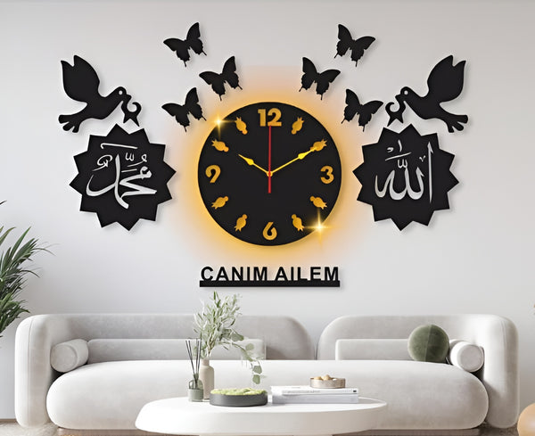 Modern MDF Wall Clock with LED Light – Laser Cut Design (40 x 25 Inches)